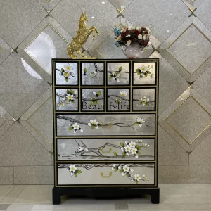 Chinese Painted Paillette Chest of Drawers Solid Wood Porch Partition Storage Cabinet Bedroom Chest of Drawer