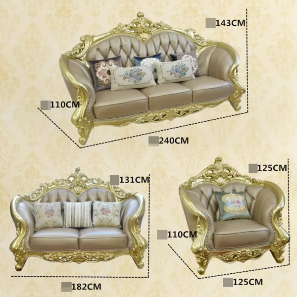 European-style Leather Sofa Combination 123 Hotel Living Room Furniture Luxury Large All Solid Wood Oak Champagne - Image 7