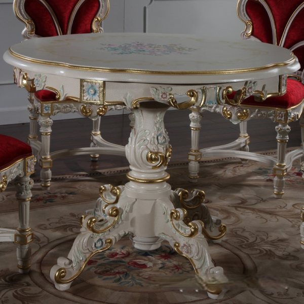 Luxury dining table European classical hand carved furniture solid wood hand table round dining table - Image 7