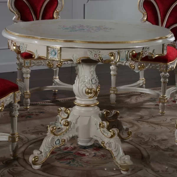 Luxury dining table European classical hand carved furniture solid wood hand table round dining table - Image 2