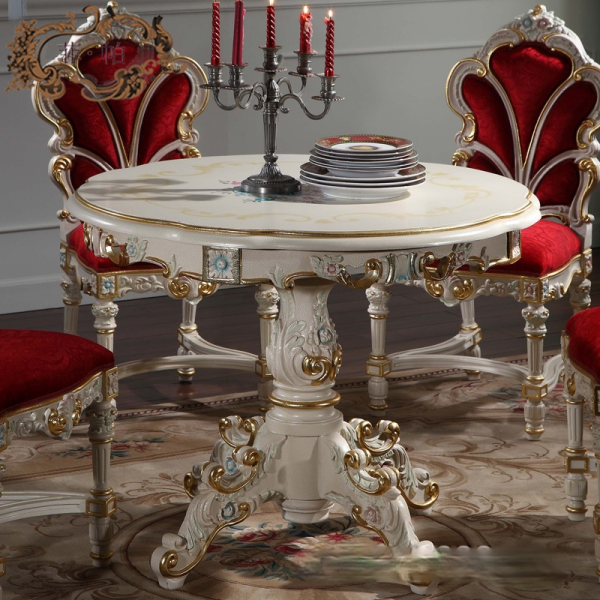 Luxury dining table European classical hand carved furniture solid wood hand table round dining table - Image 6