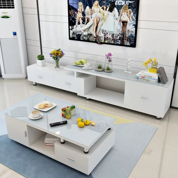 Tea table TV cabinet living room whole set tempered glass tea table - Image 14