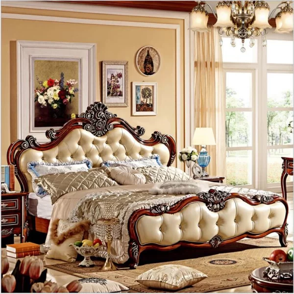 modern european solid wood bed 2 people Fashion Carved  1.8 m bed  french bedroom furniture 85256