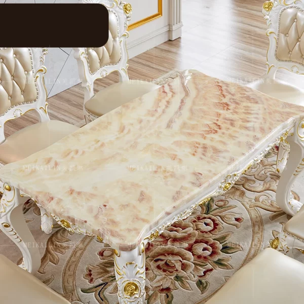 European-style White Gold-painted Solid Wood  Pink Dragon Jade Marble Long Leather Dining Chair  Diningroom Furniture - Image 13