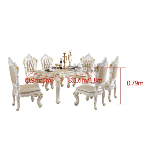 European-style White Gold-painted Solid Wood  Pink Dragon Jade Marble Long Leather Dining Chair  Diningroom Furniture - Image 9