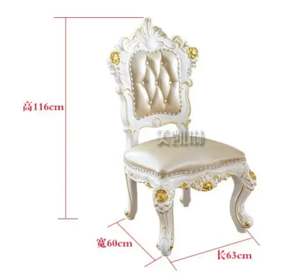 European-style White Gold-painted Solid Wood  Pink Dragon Jade Marble Long Leather Dining Chair  Diningroom Furniture - Image 8