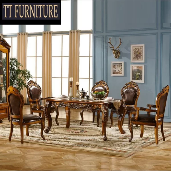 Modern Style Table 100% Solid Wood Italy Style Luxury Dining Table Set 6 chairs square retangle cz001