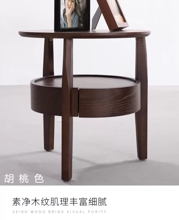 Medieval solid wood round bedside table Nordic movable living room household coffee table - Image 10