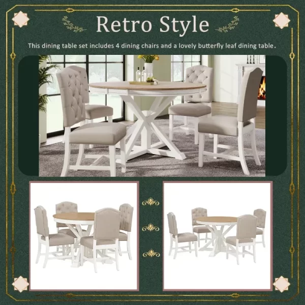 ST000078AADFunctional Furniture Retro Style Dining Table Set with Extendable Table and 4 Upholstered Chairs for Dining Room and - Image 4