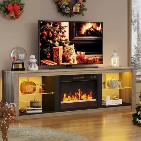 Adjustable Glass Shelves Electric Fireplace TV Stand TVs Up to 75" Modern LED Entertainment Center - Image 17