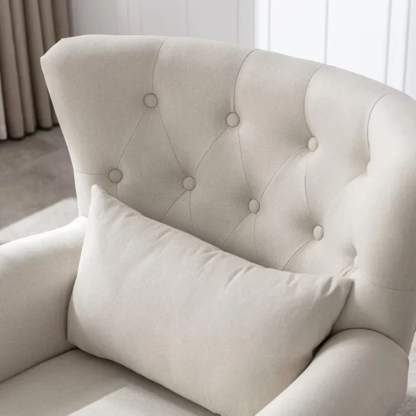 Chair with Ottoman, Armchair Comfy Linen Fabric Tufted Wingback Single Sofa with Ottoman for Bedroom Living Room, Beige - Image 2