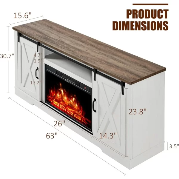 Fireplace TV Stand with Sliding Barn Door for TVs up to 73", Farmhouse 63" Fireplace Entertainment Center - Image 2