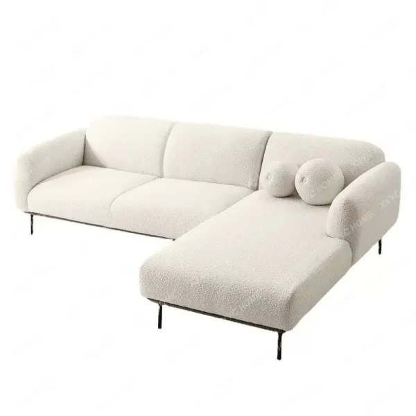 Modern Retro Simple Lambswool Sofa Home Small Apartment Living Room Fabric Craft Sofa Nordic Solid Wood Sofa - Image 3