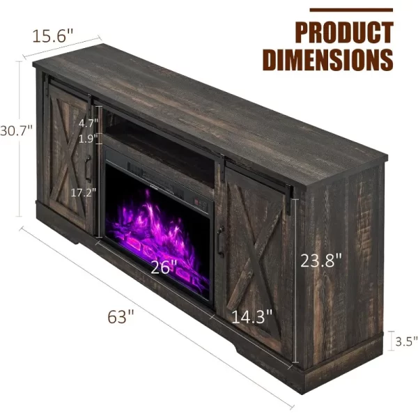 Fireplace TV Stand with Sliding Barn Door for TVs up to 73", Farmhouse 63" Fireplace Entertainment Center with Storage - Image 12