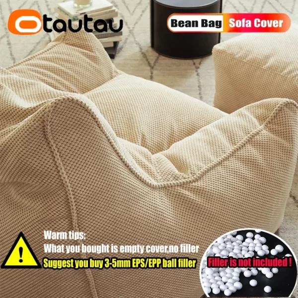 OTAUTAU Soft Waffle 1-2 Seat Bean Bag Couch Cover Set Without Filler Beanbag Armchair Lazy Sofa Bed Lounger Ottoman Stool SF182 - Image 4