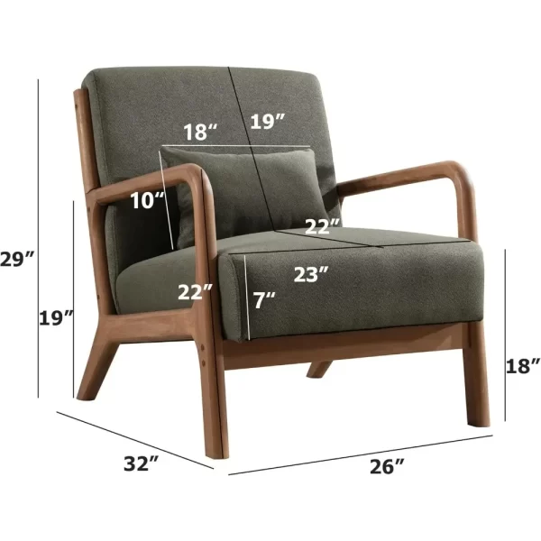 Mid Century Modern Accent Chair with Wood Frame, Upholstered Living Room Chairs with Waist Cushion Living Room Chairs - Image 3