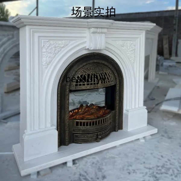 Marble White Marble French Arch Stone Carving Retro Indoor Entrance Curio Cabinet Decoration Fireplace Mantel - Image 4