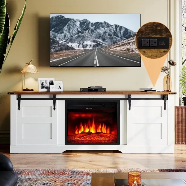 Farmhouse Fireplace TV Stand with 18” Electric Fireplace, 58” TV Console Stand for TVs Up to 65", Entertainment Center,