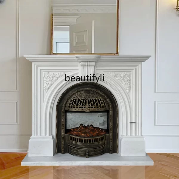 Marble White Marble French Arch Stone Carving Retro Indoor Entrance Curio Cabinet Decoration Fireplace Mantel - Image 3