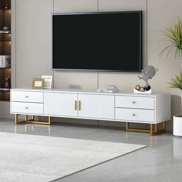 Luxury Fluted TV Stand, Modern Low Stand for TVs up to 80 Inches, Entertainment Center with Storage and 4 Drawers - Image 8