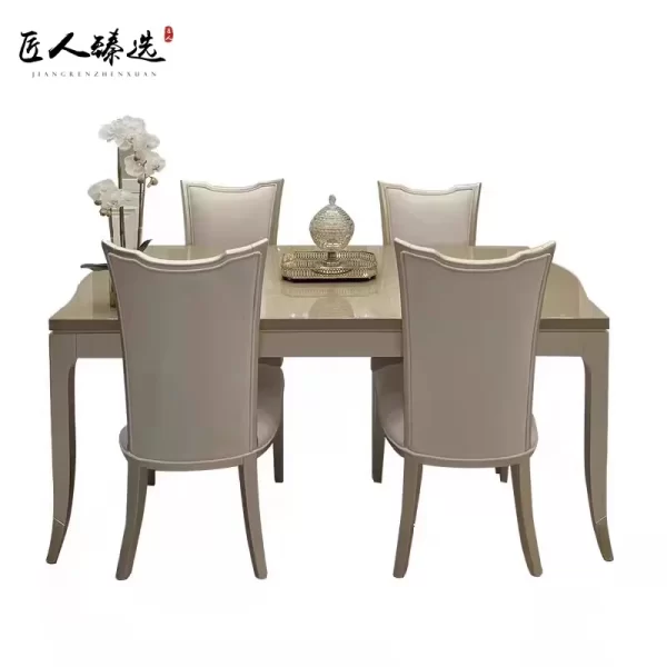 Solid wood dining table and chair combination French simple rectangular household dining table advanced gray furniture - Image 10