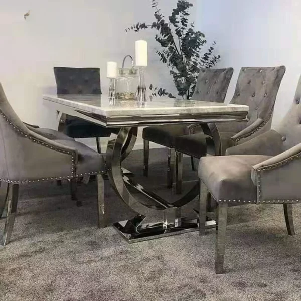 Restaurant Furniture Metal Dining Room Set Dining Table Set Marble Dining Table With 6 Chairs Set, 2024 - Image 2