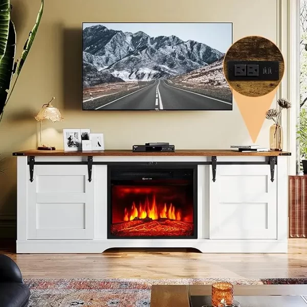 Farmhouse Fireplace TV Stand with 18” Electric Fireplace, 58” TV Console Stand for TVs Up to 65", Entertainment Center, - Image 9