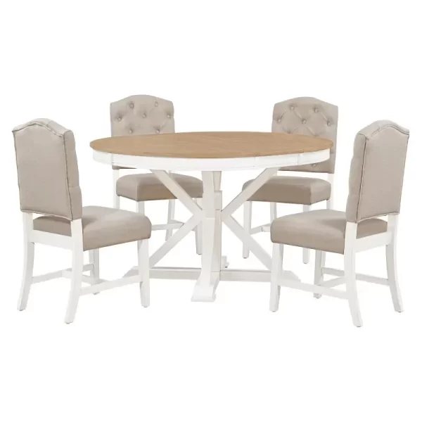 ST000078AADFunctional Furniture Retro Style Dining Table Set with Extendable Table and 4 Upholstered Chairs for Dining Room and - Image 3