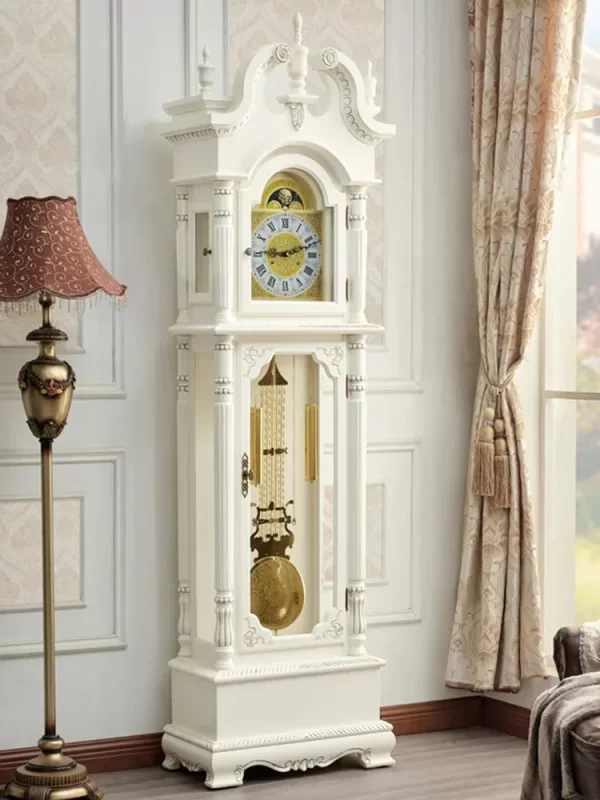 Retro the Grandfather Clock Living Room Solid Wood Vertical Bell Mechanical Villa Pendulum Clock White Clock - Image 2