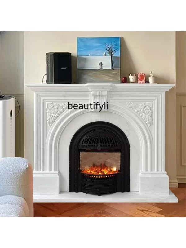 Marble White Marble French Arch Stone Carving Retro Indoor Entrance Curio Cabinet Decoration Fireplace Mantel - Image 2