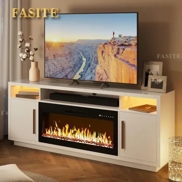 70" Fireplace TV Stand for TVs Up to 75", LED Light Entertainment Center with 36" Electric Fireplace Heater, Storage Cabinet - Image 9