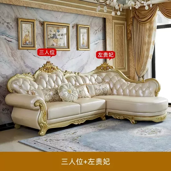 Leather sofa first layer cowhide solid wood living room double armrests single size apartment American light luxury furniture - Image 7