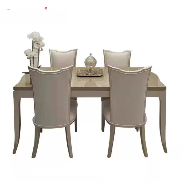 Solid wood dining table and chair combination French simple rectangular household dining table advanced gray furniture - Image 5