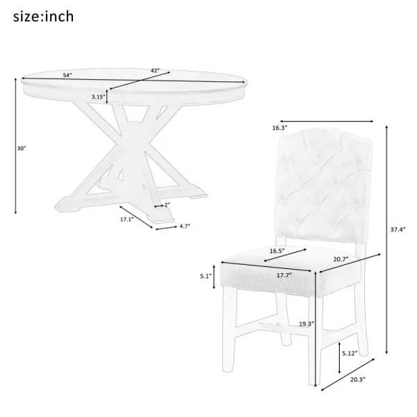 ST000078AADFunctional Furniture Retro Style Dining Table Set with Extendable Table and 4 Upholstered Chairs for Dining Room and - Image 6