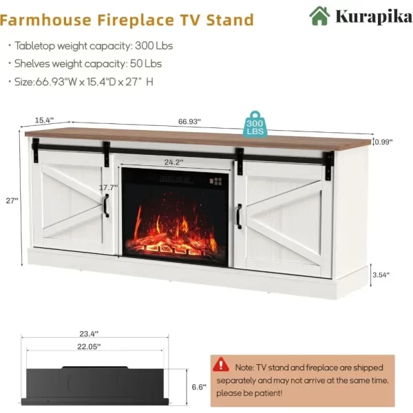 Fireplace TV Stand for up to 75" TV, Farmhouse Entertainment Center with 24" Fireplace, 67" Media Console Cabinets - Image 2