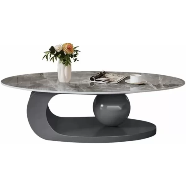 Modern Stone Coffee Table with Abstract Metal Base Living Room Table Center Table- Grey 39" L x 20" W x 17" H