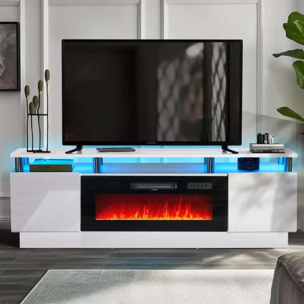 TV Stands, 36” Electric Fireplace, 2 Tier Console Stand for Up To 70", TV Stands - Image 9