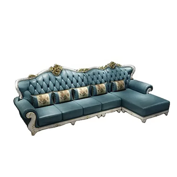 European-Style Light Luxury Corner Size Living Room Leather Modern Blue L-Shaped Net Red Solid Wood Sofa