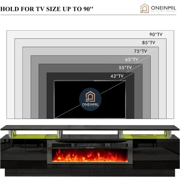 TV Stands, 36” Electric Fireplace, 2 Tier Console Stand for Up To 70", TV Stands - Image 6