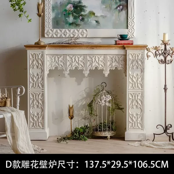 French country retro fireplace decoration European white carved villa living room fake fireplace decoration cabinet photography - Image 8