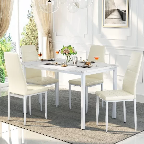 Dining Games Furniture 5 Piece Faux Dining Set Coffee Table for Living Room Sets Furniture Restaurant Tables Basses Desk Chair - Image 4