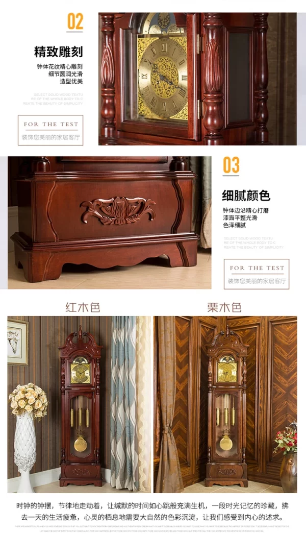 Floor clock, solid wood vertical pendulum clock, retro simple European style, modern new Chinese style living room machinery - Image 11