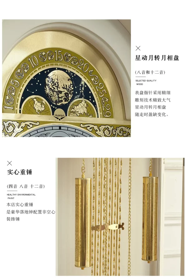 Retro the Grandfather Clock Living Room Solid Wood Vertical Bell Mechanical Villa Pendulum Clock White Clock - Image 14