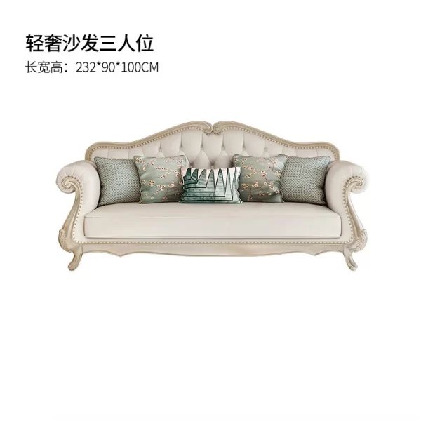 European style luxury solid wood leather sofa High end luxury living room furniture for large and small units - Image 5