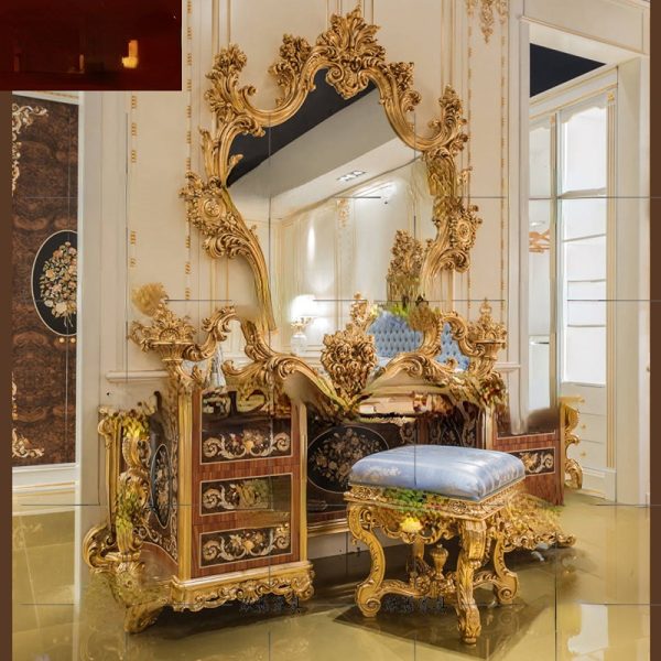 Bedroom Mosaic TV Cabinet European-Style Solid Wood Carved Gold Foil Floor Cabinet Living Room Display Cabinet - Image 9