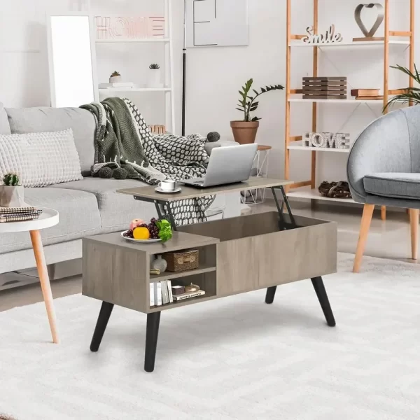 Lift Top Coffee Table with Hidden Compartment - Modern Living Room Dining Table with Rising Tabletop Lifttop Desk for Apartment