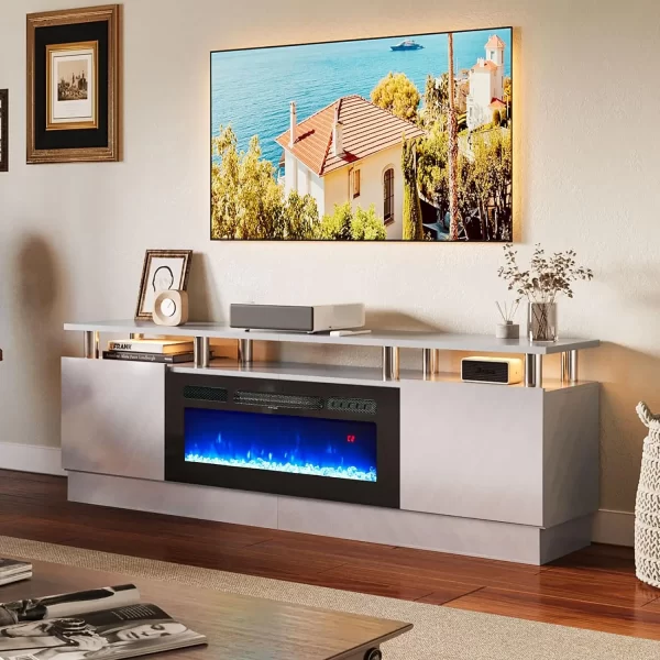 TV Stands, 36” Electric Fireplace, 2 Tier Console Stand for Up To 70", TV Stands - Image 8