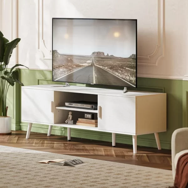 TV cabinet.TV Stand for 55 Inch TV, Entertainment Center with Adjustable Shelf, 2 Cabinets, TV Console Table, Media Console