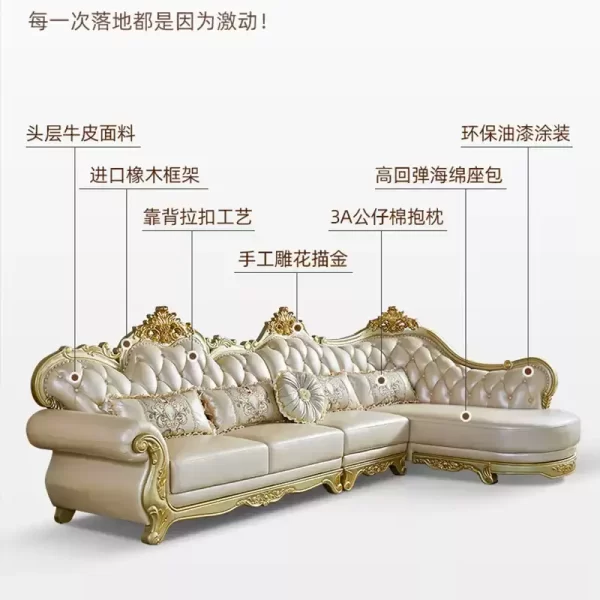 Leather sofa first layer cowhide solid wood living room double armrests single size apartment American light luxury furniture - Image 9