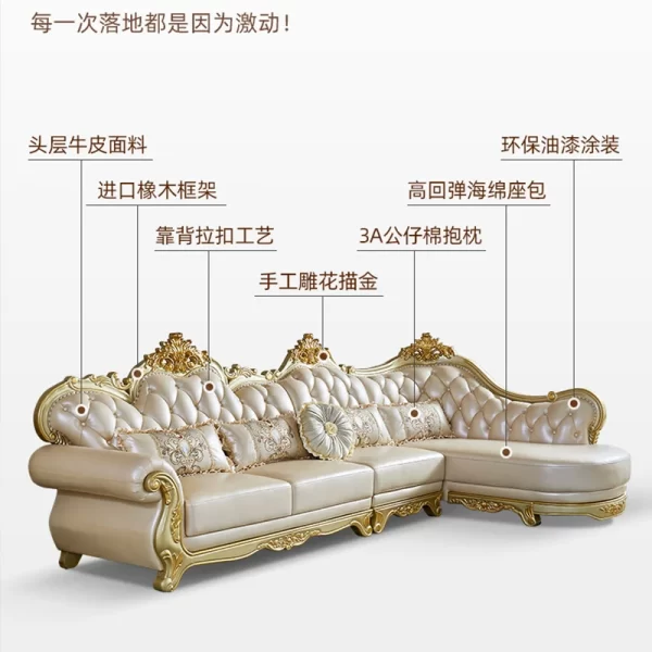 Leather sofa first layer cowhide solid wood living room double armrests single size apartment American light luxury furniture